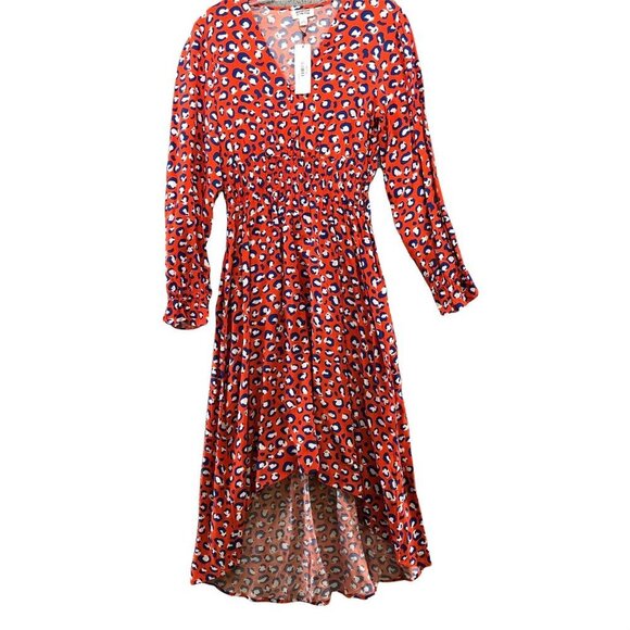NWT Graceatwood The Drop Long Sleeve Midi Dress Sz S Red Leopard Print V-Neck - Picture 1 of 12